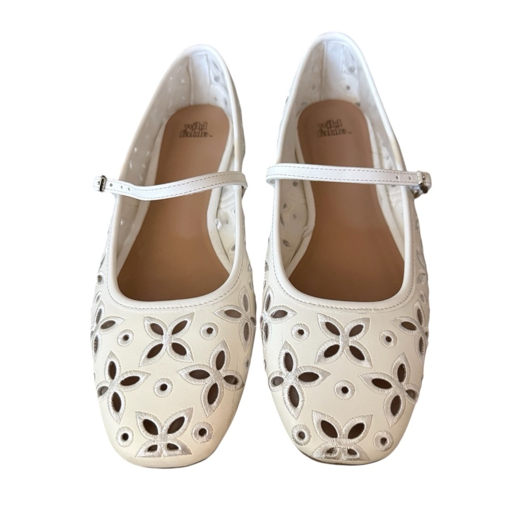 White Cutout Mary Jane Flats